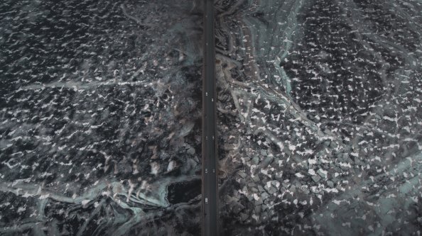 Aerial View Of Road Ice Frozen 4k