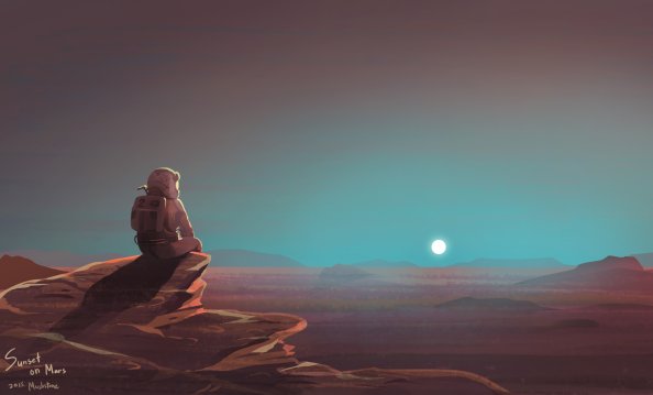 Astronaut Watching Sunset On Mars