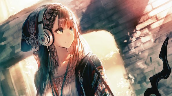 Anime Girl Headphones Looking Away 4k