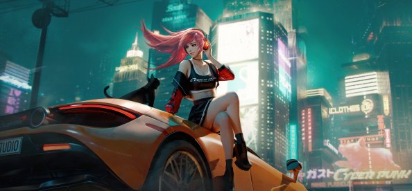 Cyberpunk Anime Girl With Mclaren And Cat 5k