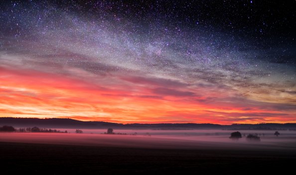 Starry Night Sunset Skyscape Stars 5k