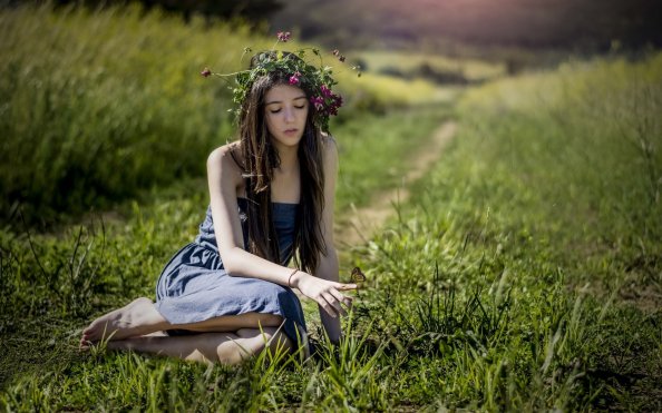 Cute Girl Butterfly Grass