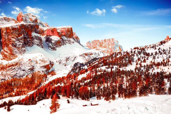 Snow Capped Mountains Red Infrared Dolomites 5k