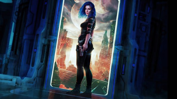 Blue Hair Girl Scifi City With Guns In Hand 5k