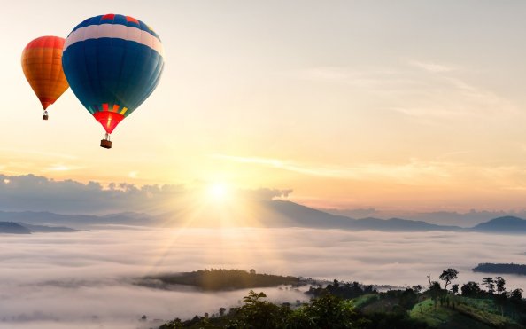 Hot Air Balloons Mountains Landscape