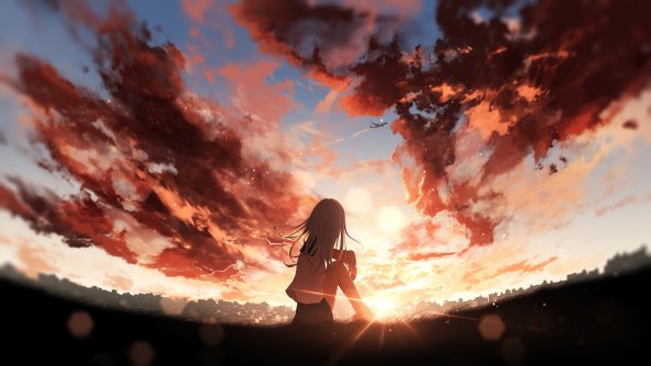 Anime Girl Watching Sunset 4k