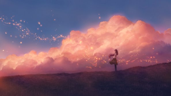 Anime Girl Sky Clouds