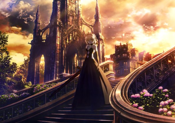 Fate Stay Night Anime Girl Walking Through Stairs