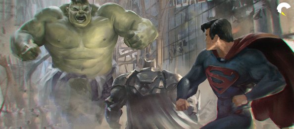 Superman And Batman Vs Hulk Artwork