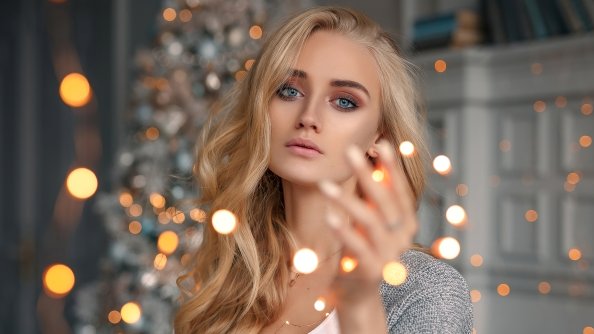 Blonde Girl Bokeh Lights 4k