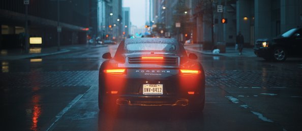 Porsche 911 Carrera Talilights Bokeh Rain City