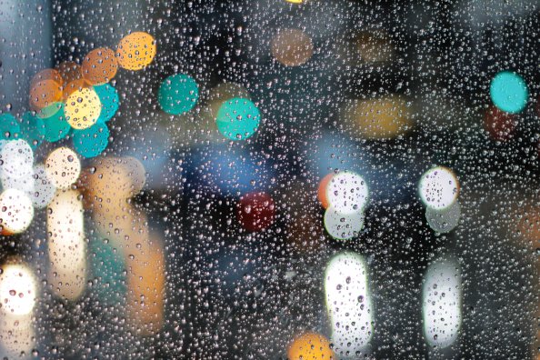 Rainy Day Drops On Glass Lights Bokeh 5k