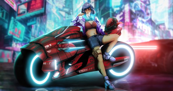 Neon Tron Bike Girl 4k