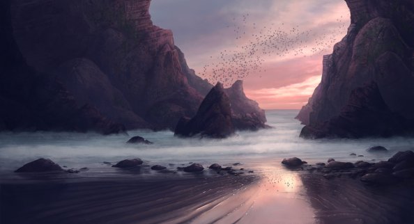 Beach Seaside Digital Painting 4k