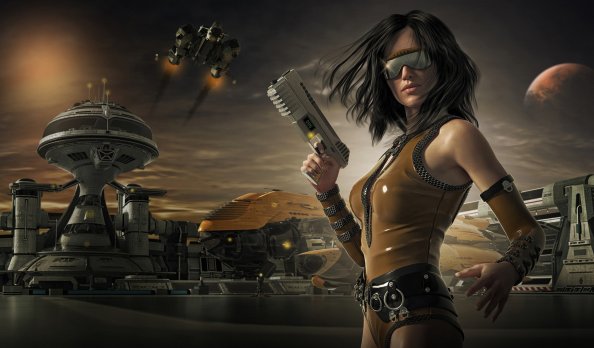 Scifi Sunglasses Woman Warrior With Guns
