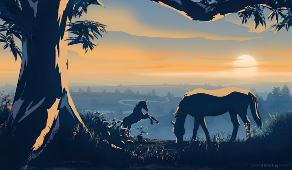 Horses Dawn Minimal 4k