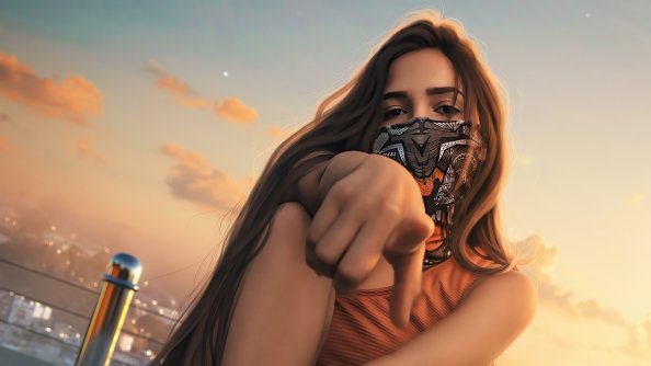 Cloth Mask Street Girl 4k