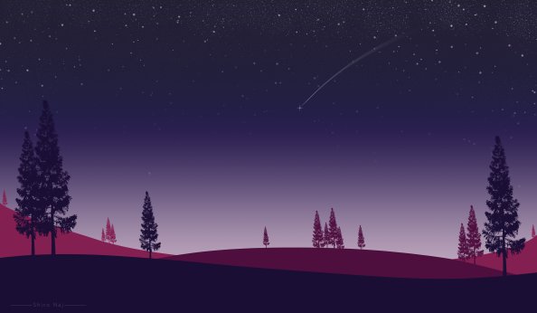 Night Trees Stars In Sky Minimalism Artwork 5k