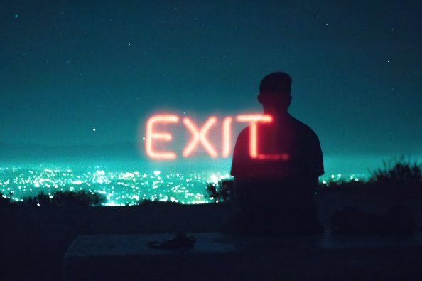 Exit Neon Boy Standing Silhouette