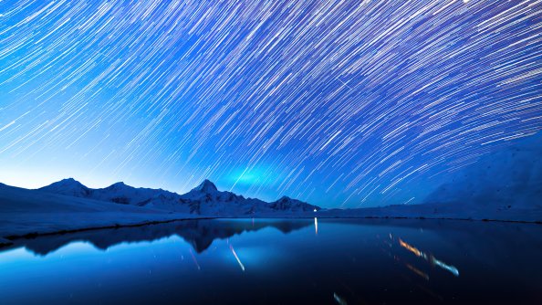 Star Trails Snow Mountains 4k