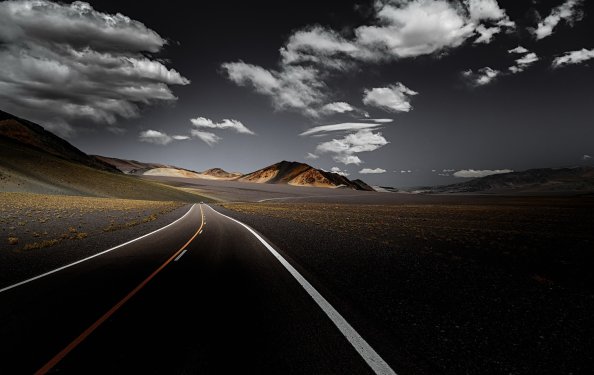 Dark Road Clouds Over Landscape View Front
