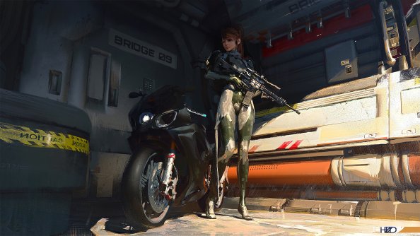 Gun Science Fiction Biker Girl