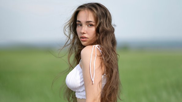 Beautiful Girl In Field Outdoor 4k