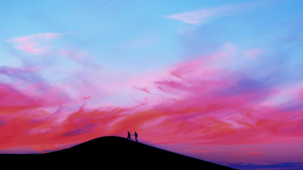 Couple Walking Over Moutain