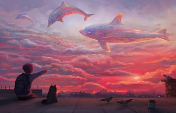 Dolphins Sky Clouds 5k