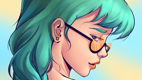 Girl Green Hairs Sun Glasses Illustration 5k