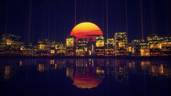 Abstract City Retro Sunset Night 4k