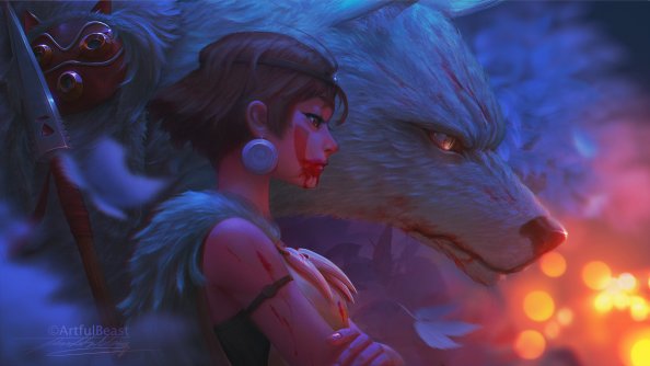 Warrior Girl With Wolf