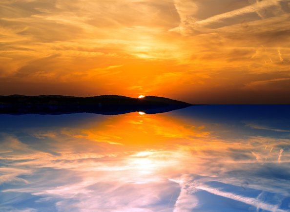 Dreamy Sunset Reflection Sea Clouds