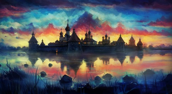 Amazing Painting Monastery Sky
