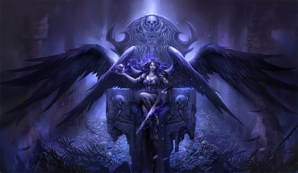 Black Angel Sitting On Throne 4k