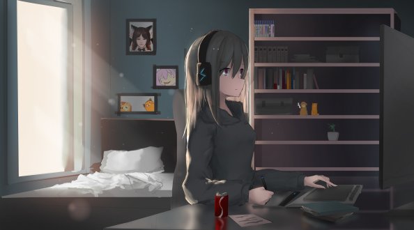 Anime Girl Headphones Working 4k