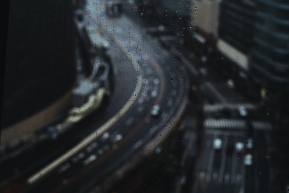 Road Highway Through Rainy Drops Glass