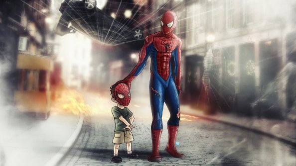 Spiderman With Child 4k