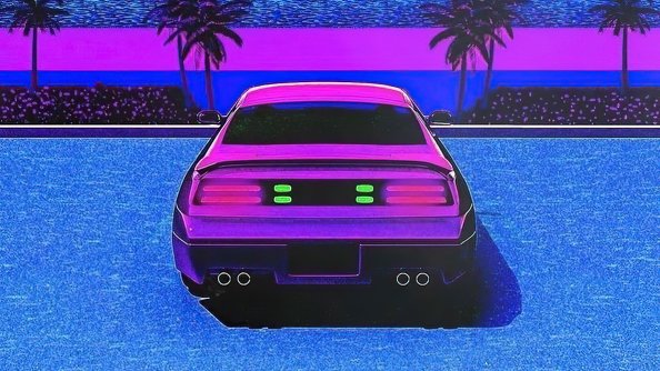 Vaporwave Retro Car At Beach 4k