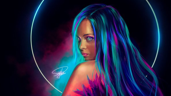 Neon Girl Digital Art