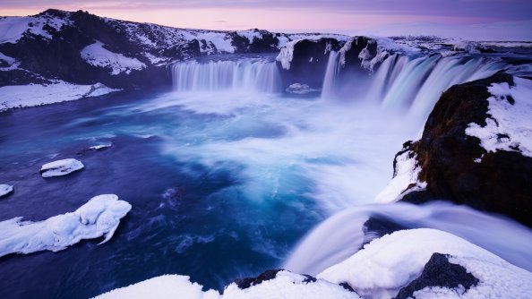 Godafoss Falls Waterfall Snow