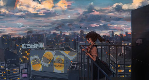 Cityscape Sky Anime Girl Peace Alone 4k