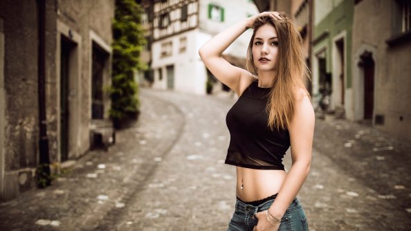 Blonde Girl Hands In Hair Local Street 4k