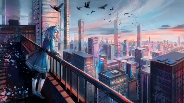 Girl Watching Cityscape Watching