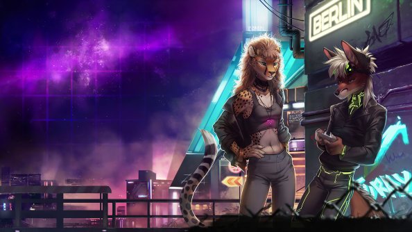 Fox And Leopard In Scifi Cyberpunk World 4k