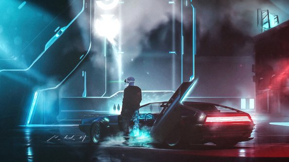 Cyberpunk City And Car Guy 4k