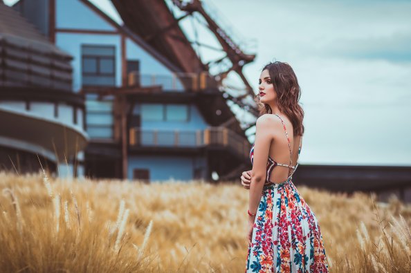 Girl Long Hair Outdoor Field 4k