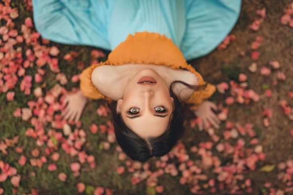 Black Hair Girl Looking Upward Depth Of Field