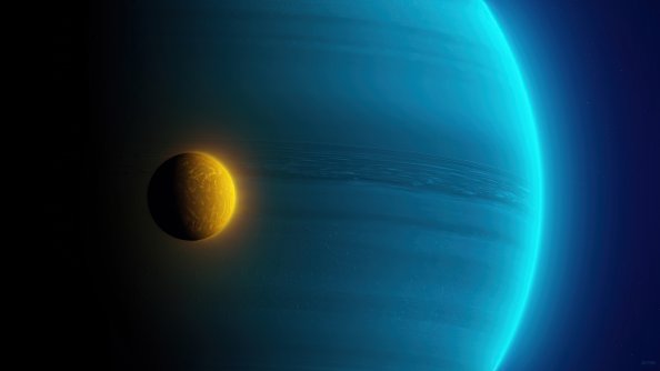 Blue Gas Giant Planet Little Moon 4k