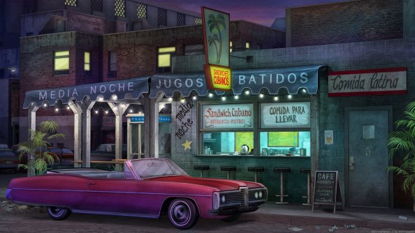 Cabriolet Car Standing Front Of Restaurant Artwork 5k